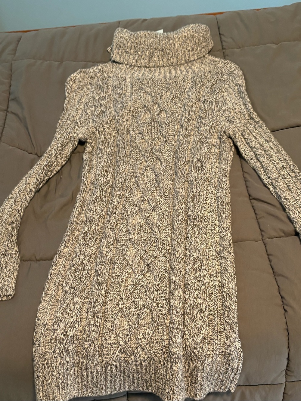 LOFT Marled Gray Cream Cable Turtleneck Sweater Dress